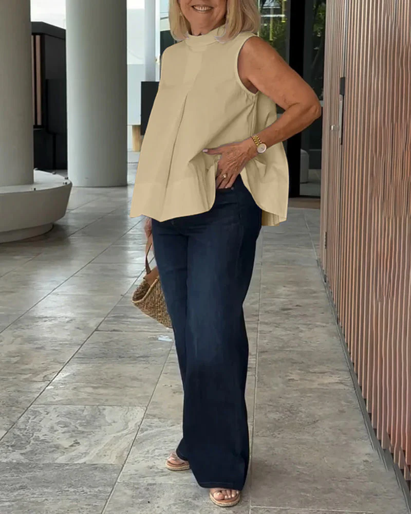 Sleeveless Solid Color Simple Blouse - Image 8