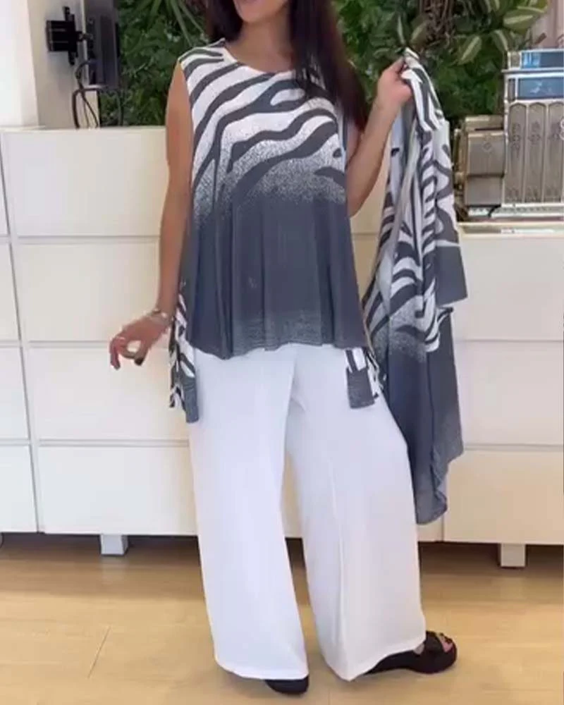 Sleeveless Zebra Print Tank Top