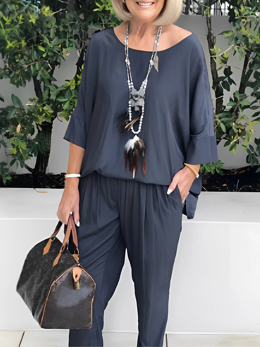 Sleeves Round Neck Casual Two Piece-Set