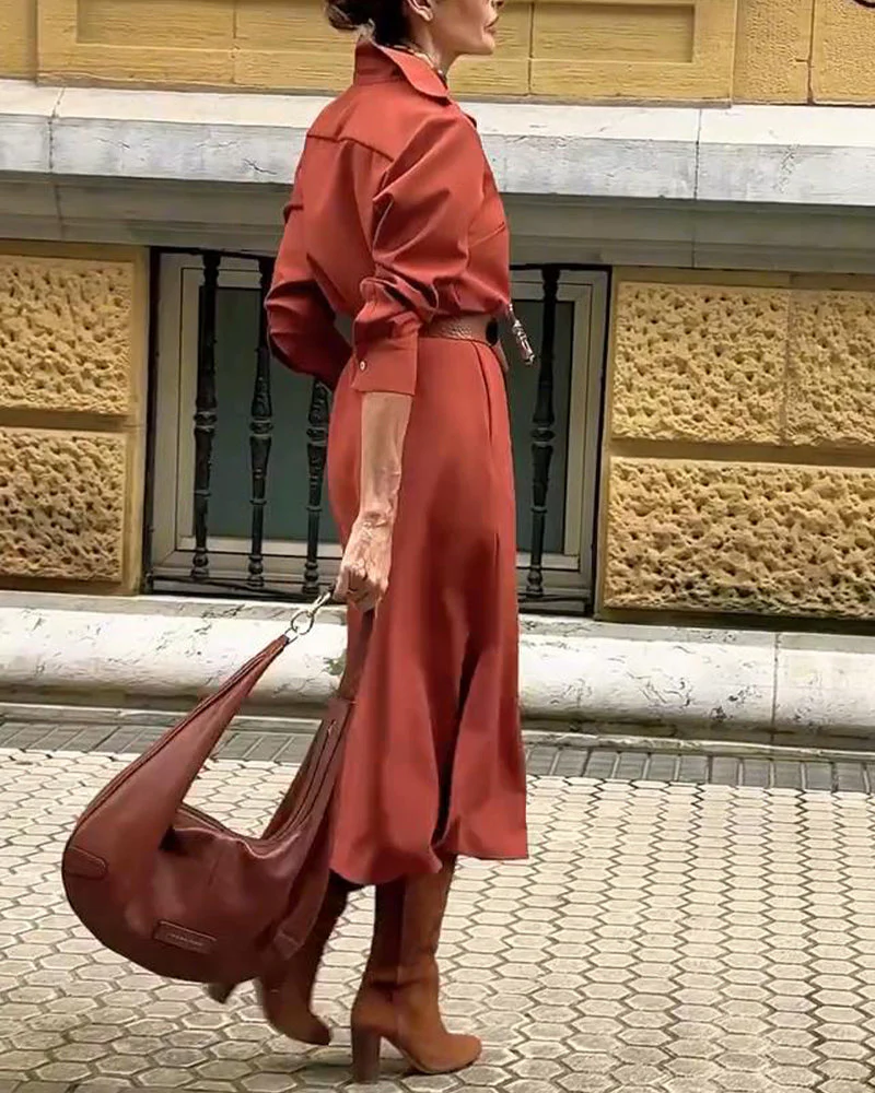 Slit Hem Belt Shirt Dress - Image 7