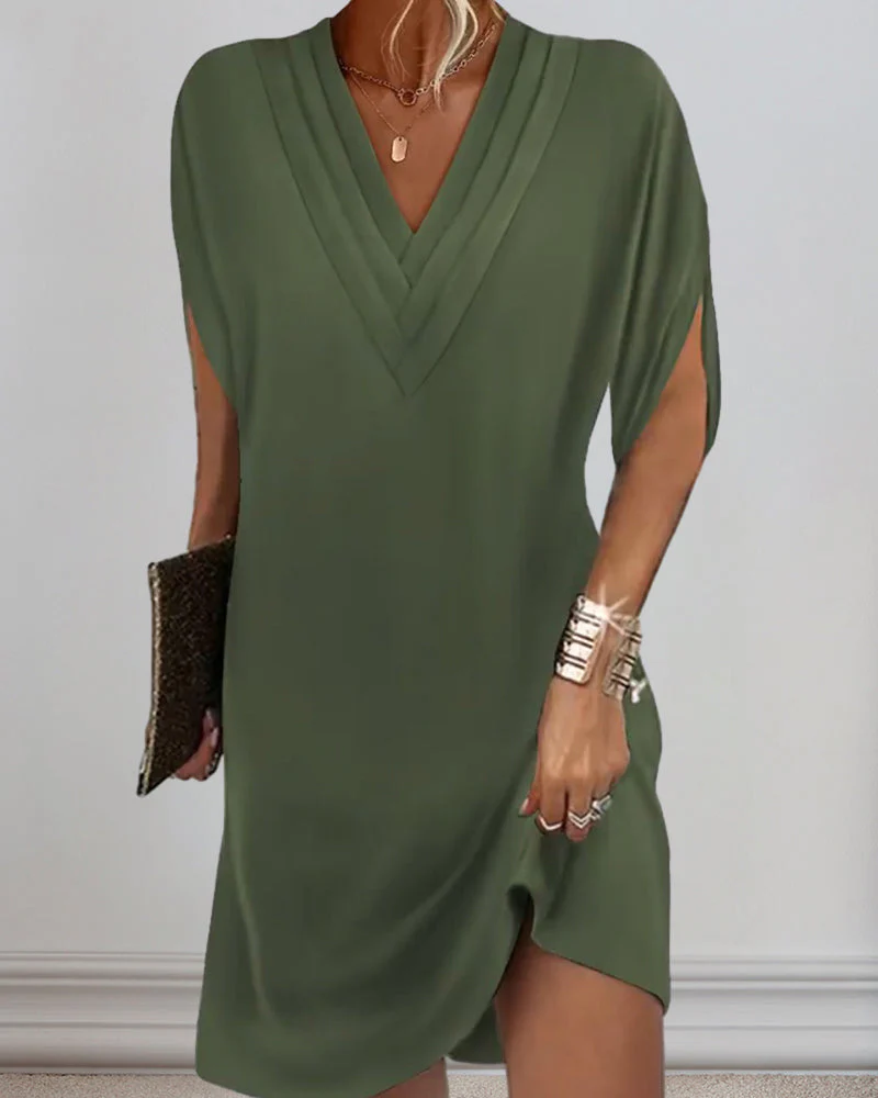 Slit sleeve solid color elegant dress - Image 16