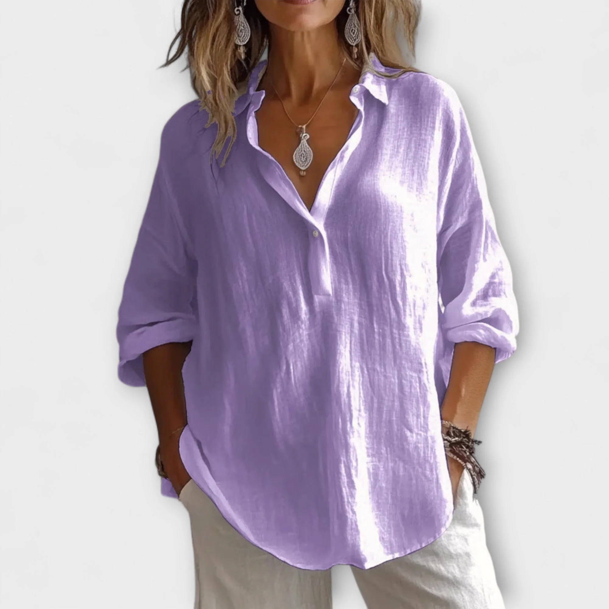 Soft Cotton Blend Blouse – Flowy, Elevated Essential for Workdays or Relaxed Weekend Looks - Image 4