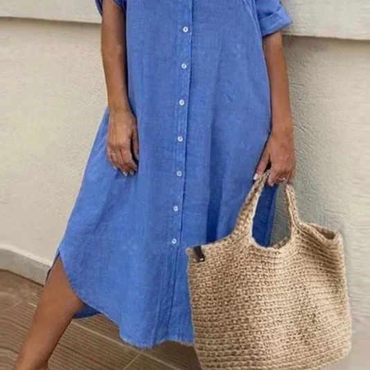 Soft Fabric Dress with Three-Quarter Sleeve Cut - Image 3
