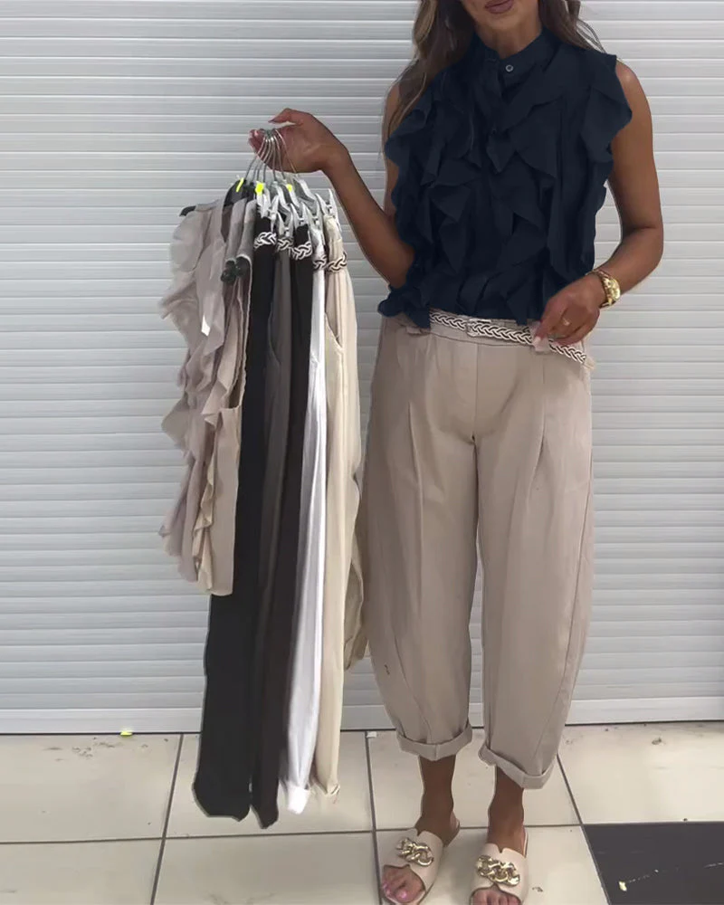 Soft Feel Ruffle Top with Elegant Drape - Image 31