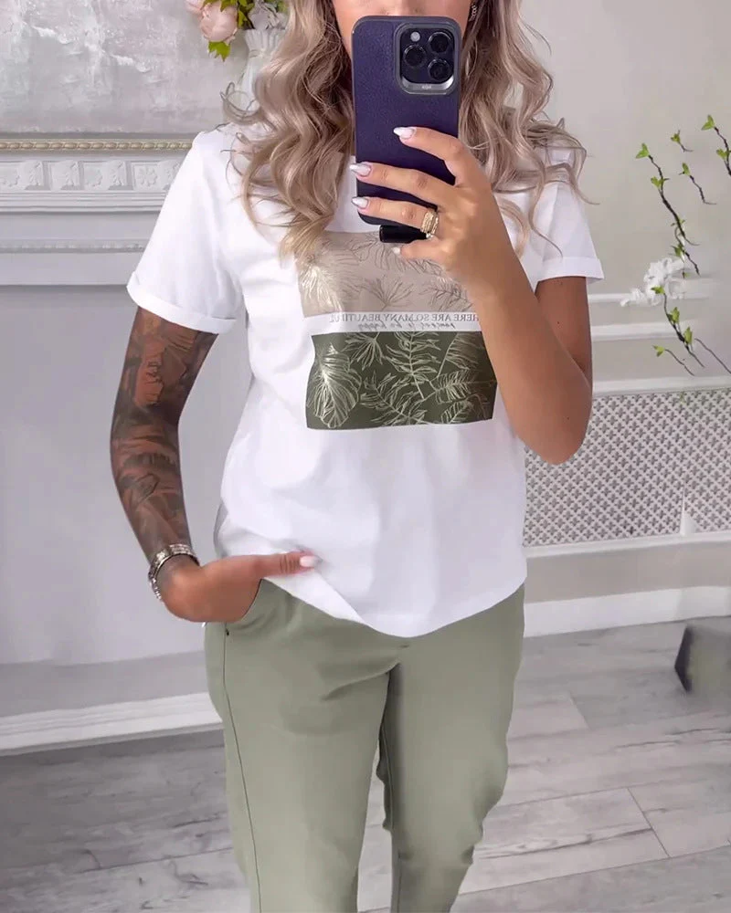Soft Touch Casual Top with Botanical Feel