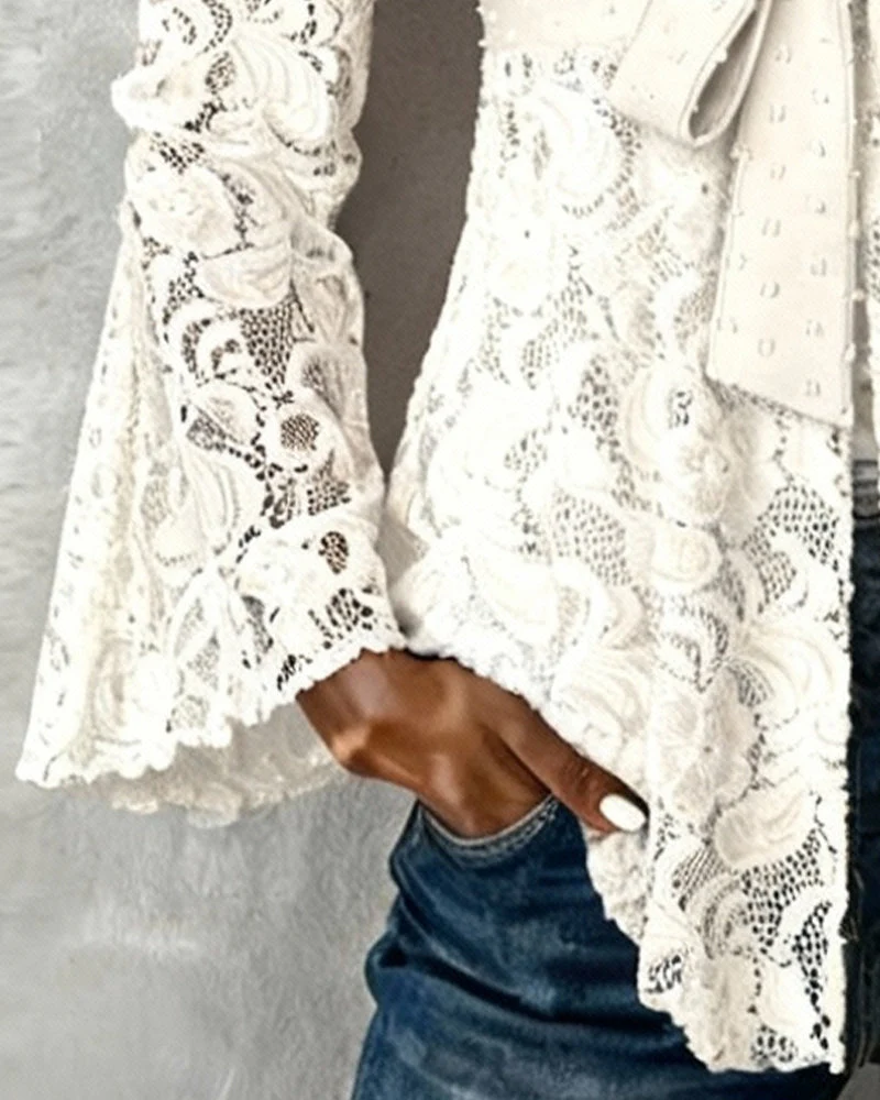 Solid Color Bell Sleeve V-Neck Blouse - Image 10