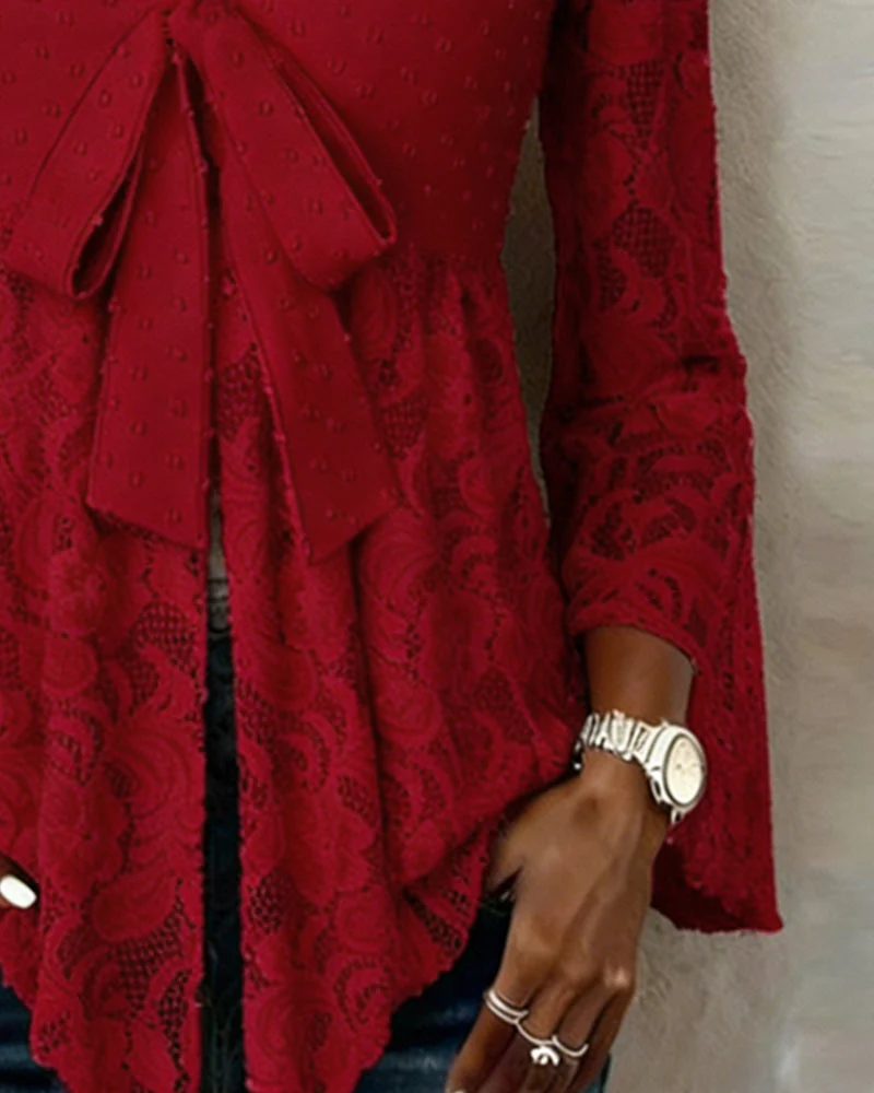 Solid Color Bell Sleeve V-Neck Blouse - Image 7