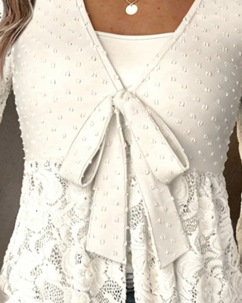 Solid Color Bell Sleeve V-Neck Blouse - Image 9
