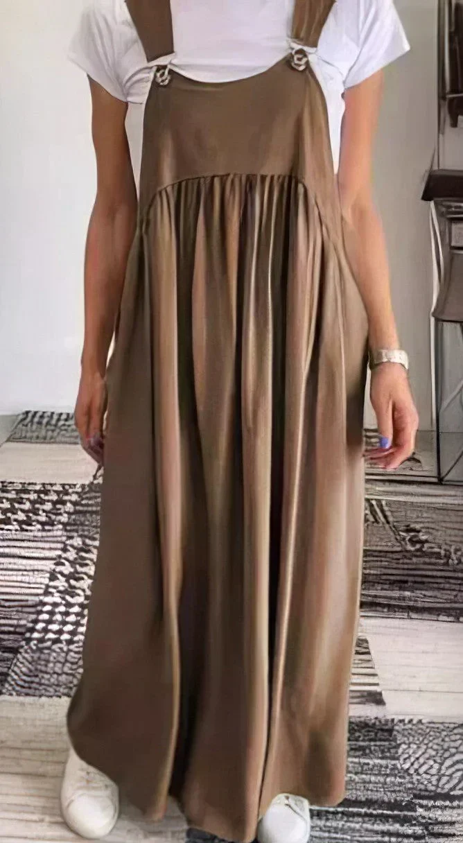Solid Color Casual Dress with Straps - Image 12