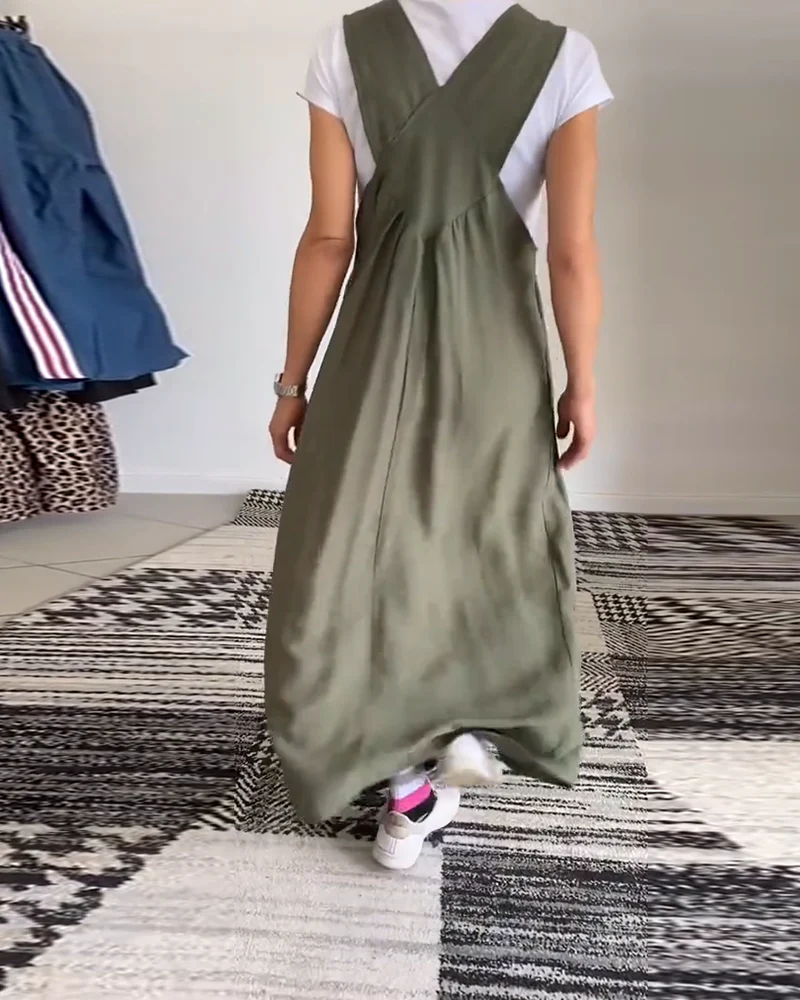 Solid Color Casual Dress with Straps - Image 29