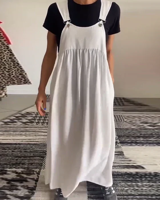Solid Color Casual Dress with Straps - Image 31