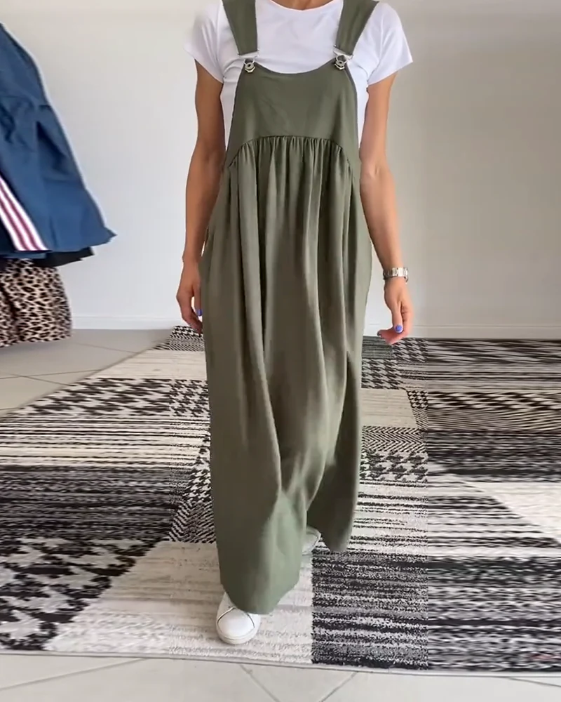 Solid Color Casual Dress with Straps - Image 7