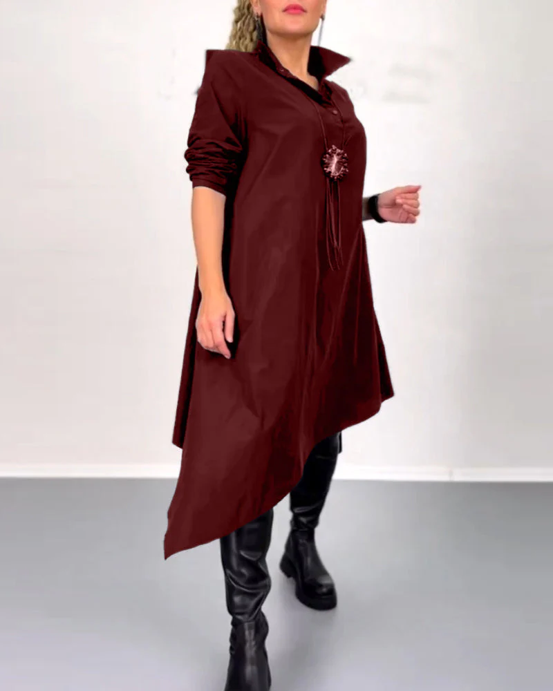 Solid color irregular casual dress - Image 16