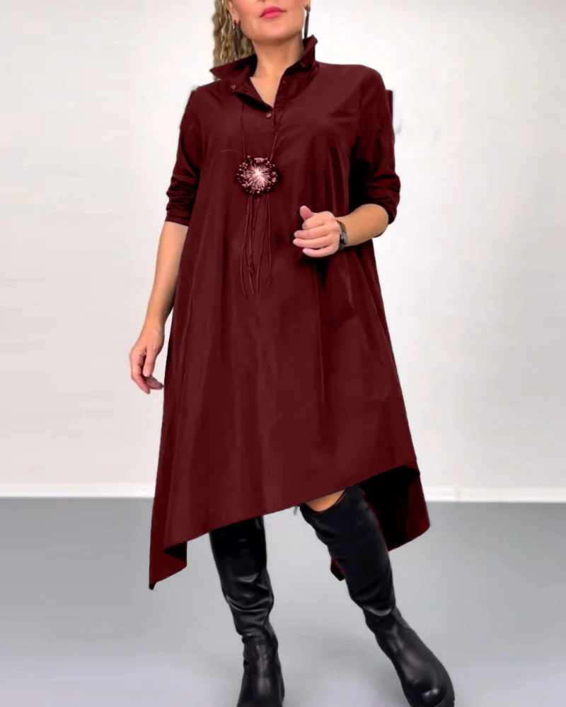 Solid color irregular casual dress - Image 2