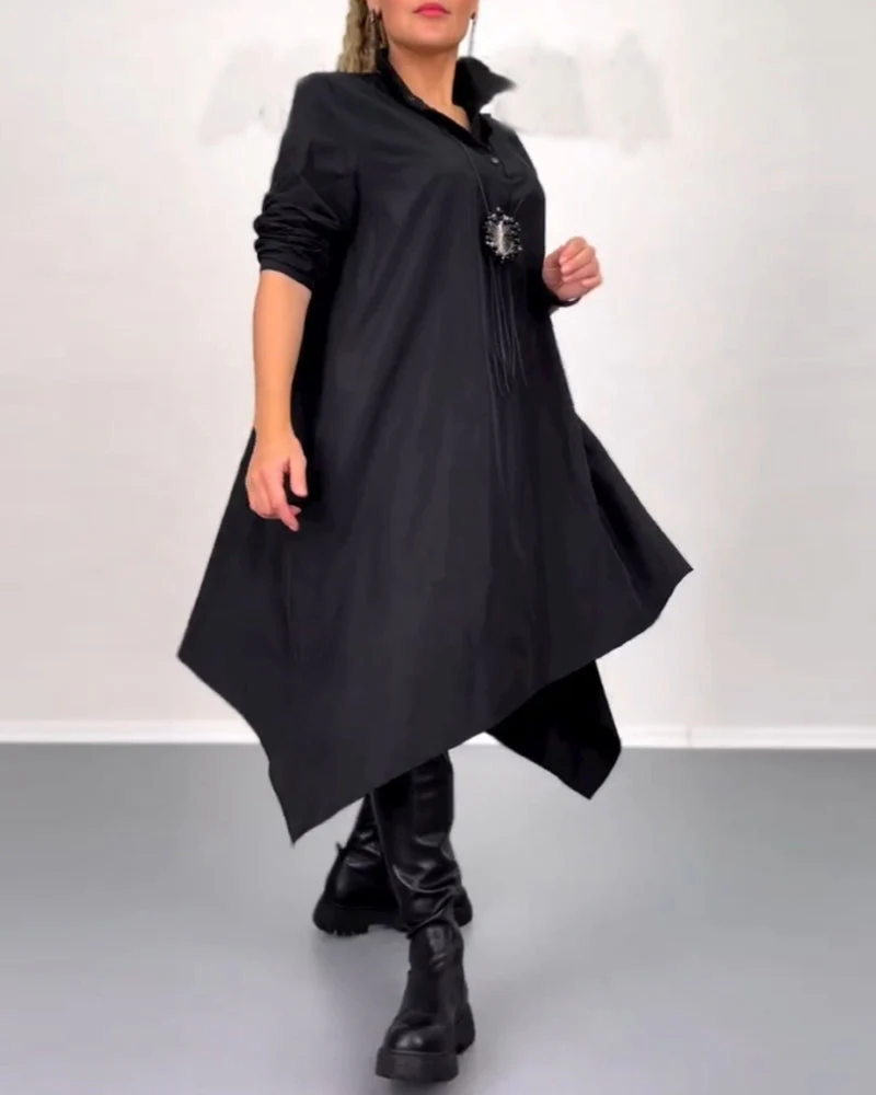 Solid color irregular casual dress - Image 28