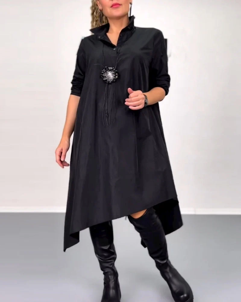 Solid color irregular casual dress - Image 29