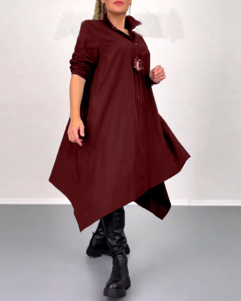 Solid color irregular casual dress - Image 3