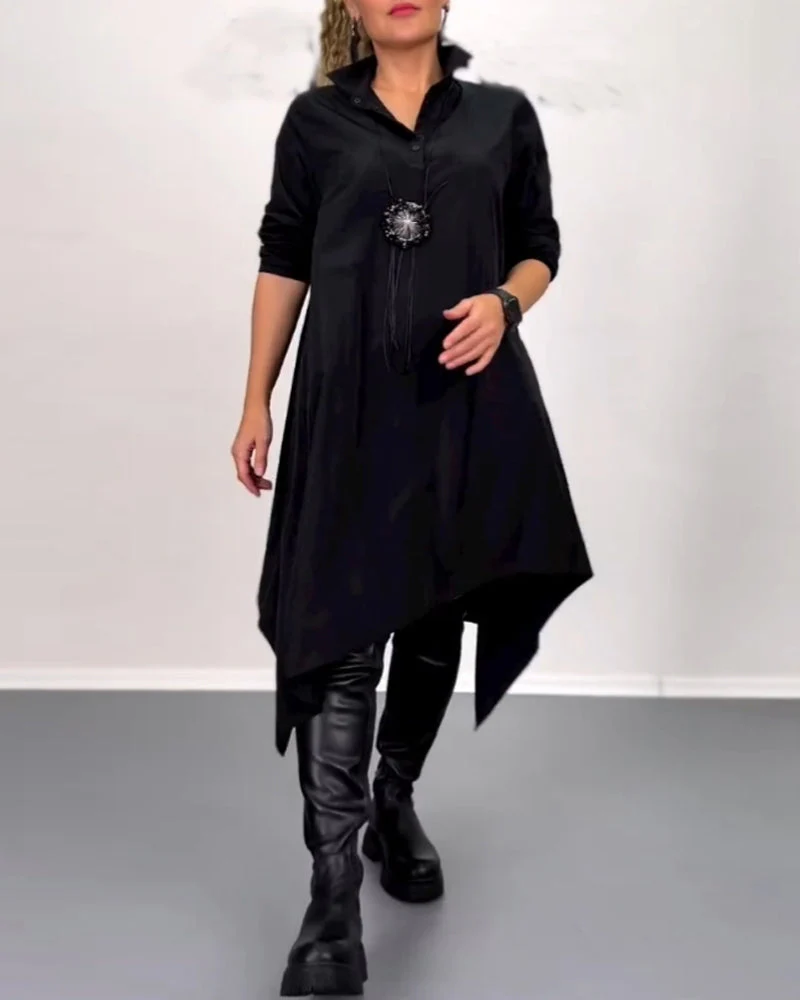 Solid color irregular casual dress - Image 32