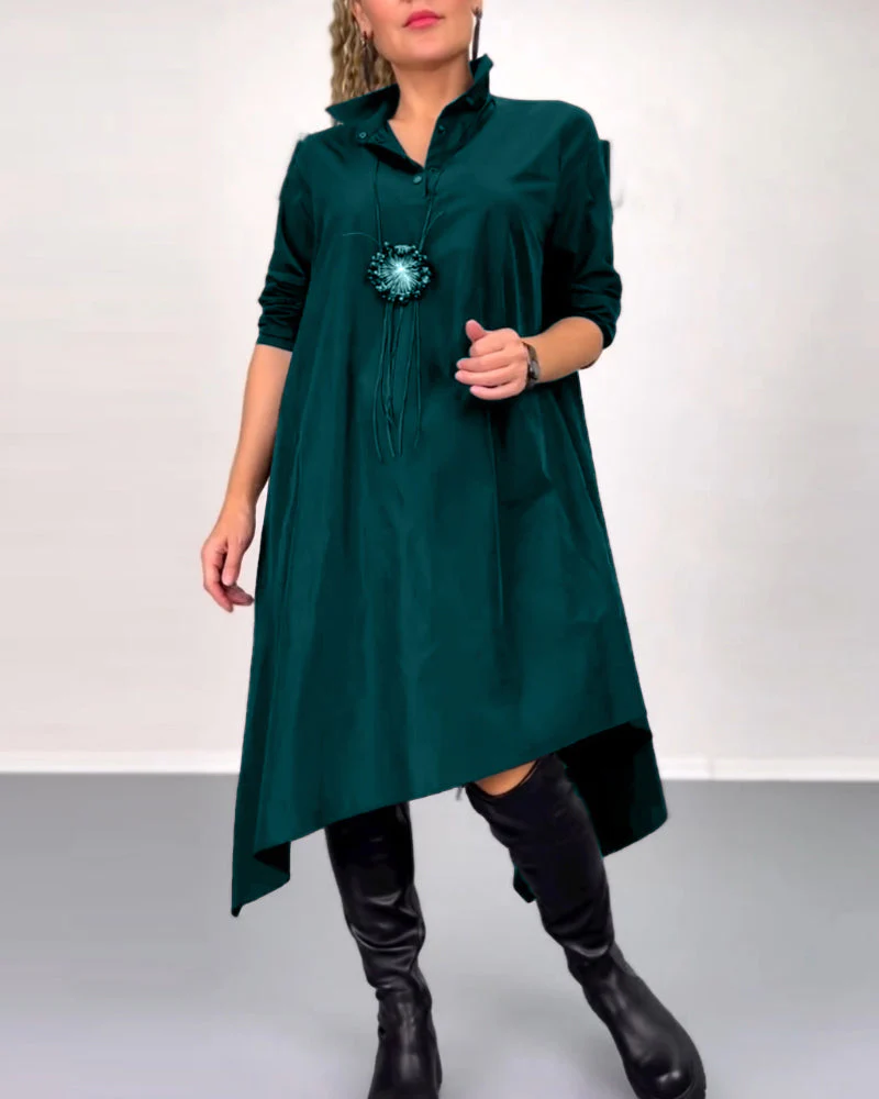 Solid color irregular casual dress - Image 36