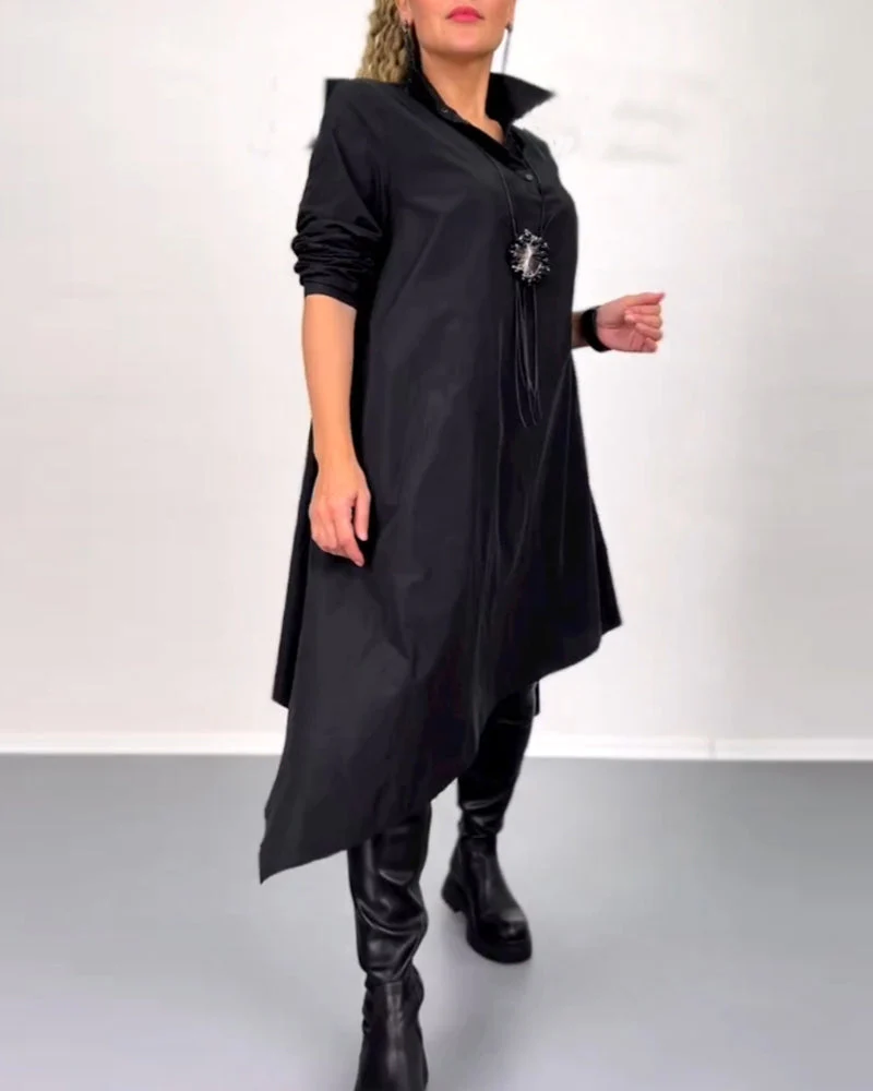 Solid color irregular casual dress - Image 7