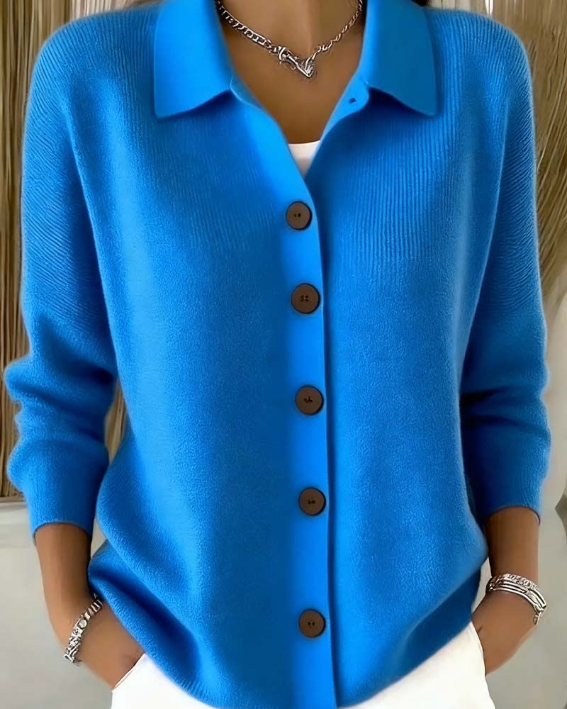 Solid Color Lapel Fashionable Cardigan - Image 3