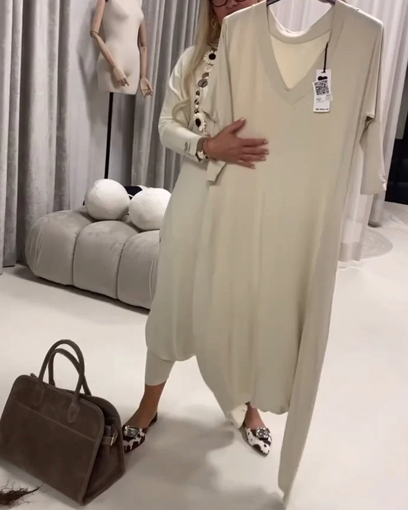 Solid Color Long Sleeve Casual Jumpsuit - Image 8