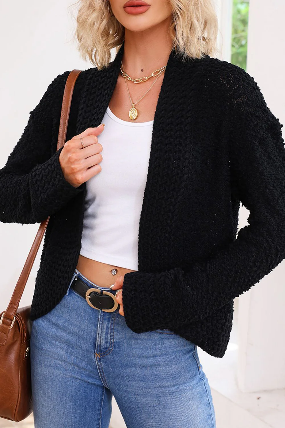 Solid Color Open Front Cardigan - Image 11