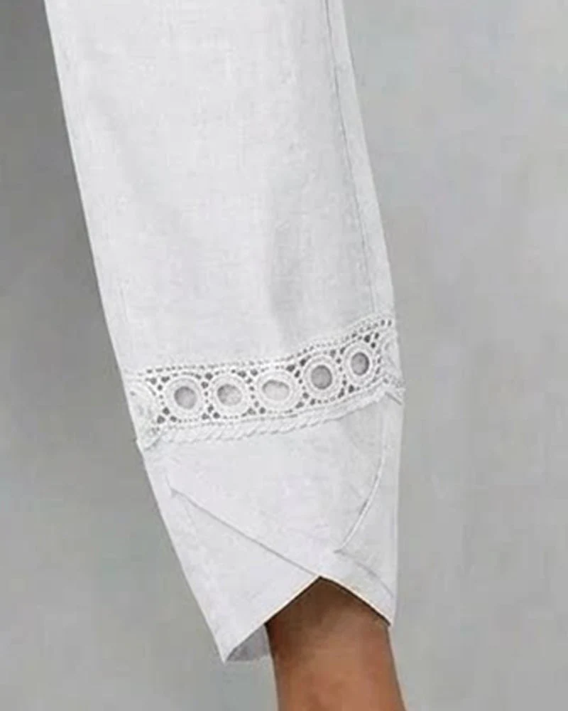 Solid Color Openwork Casual Pants - Image 10