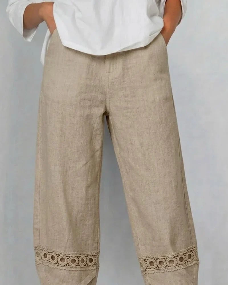 Solid Color Openwork Casual Pants - Image 2