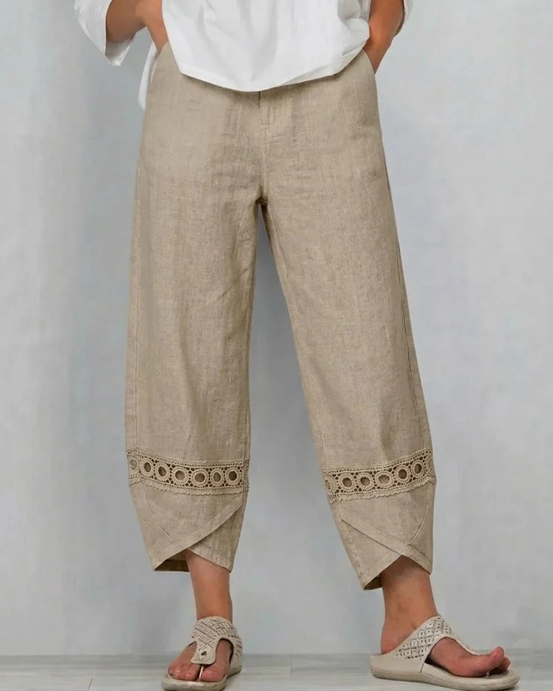 Solid Color Openwork Casual Pants - Image 3
