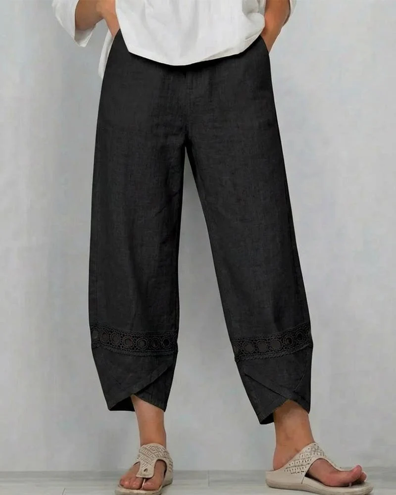 Solid Color Openwork Casual Pants - Image 4