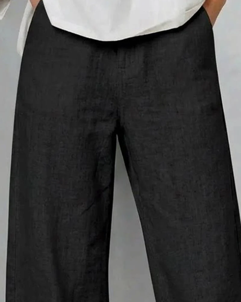 Solid Color Openwork Casual Pants - Image 5