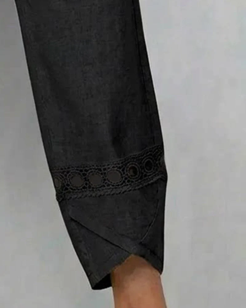 Solid Color Openwork Casual Pants - Image 6