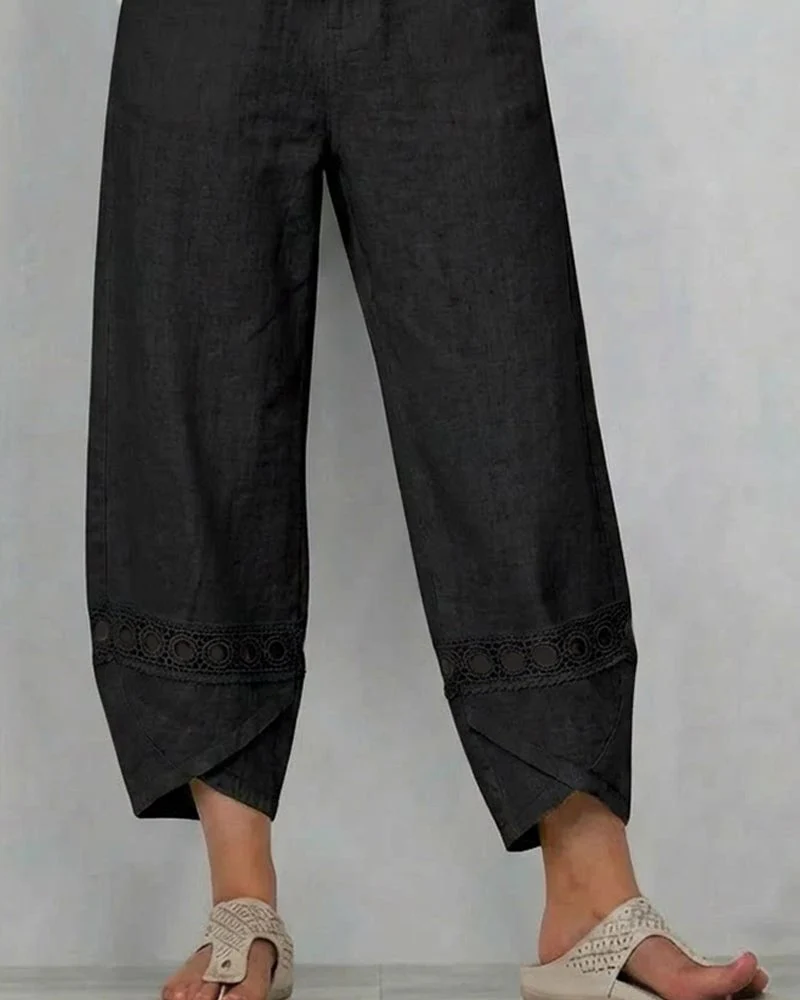 Solid Color Openwork Casual Pants - Image 7