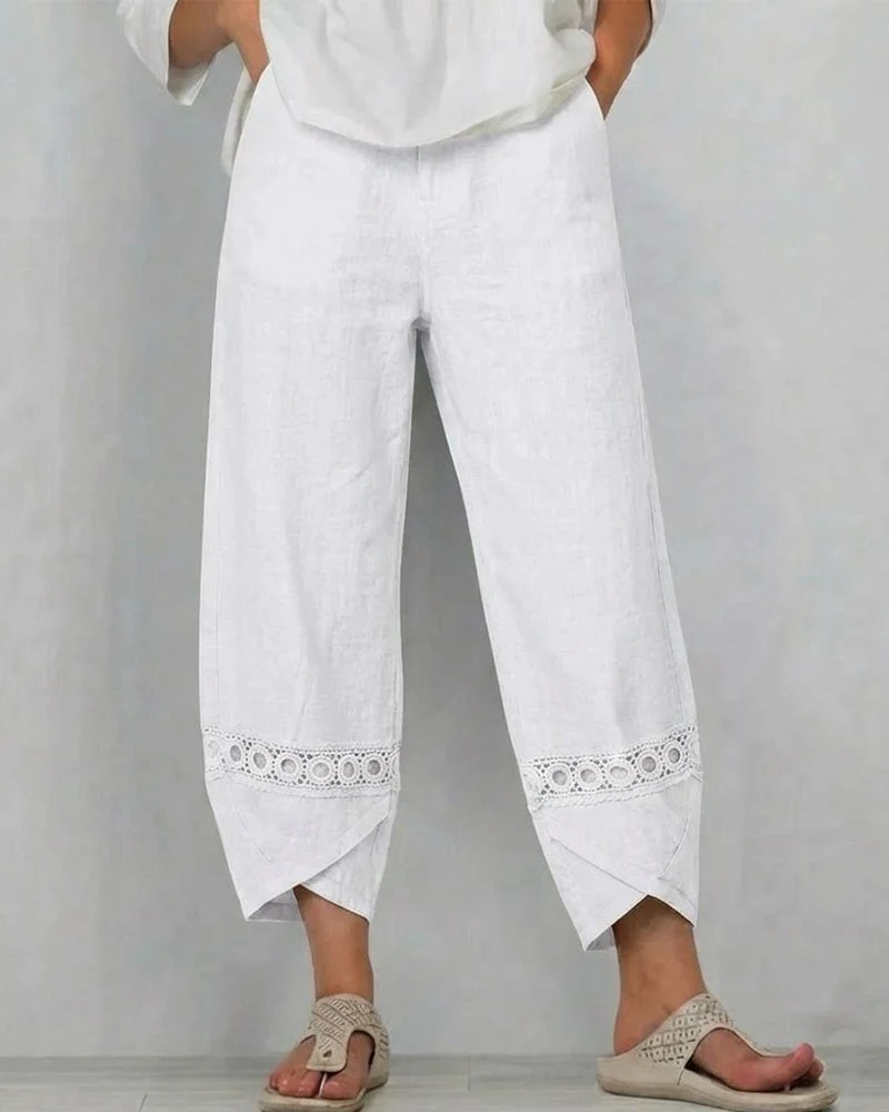Solid Color Openwork Casual Pants - Image 8