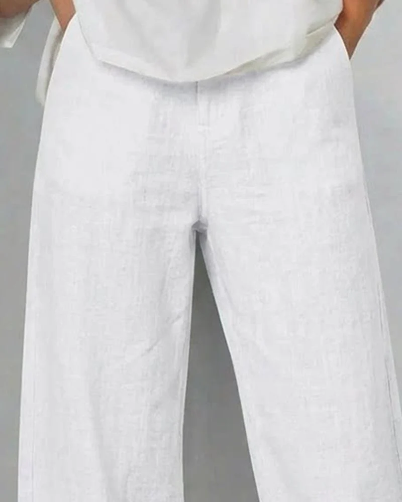 Solid Color Openwork Casual Pants - Image 9