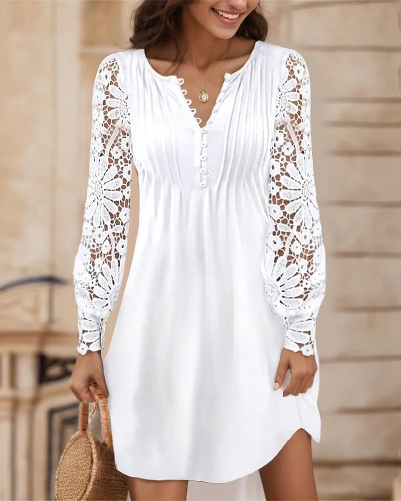 Solid Color Pleated Patchwork Dress - Image 10