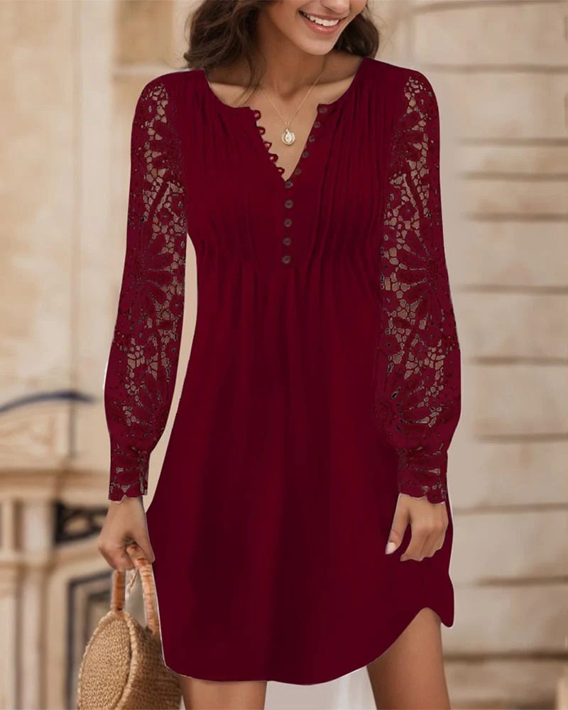 Solid Color Pleated Patchwork Dress - Image 2