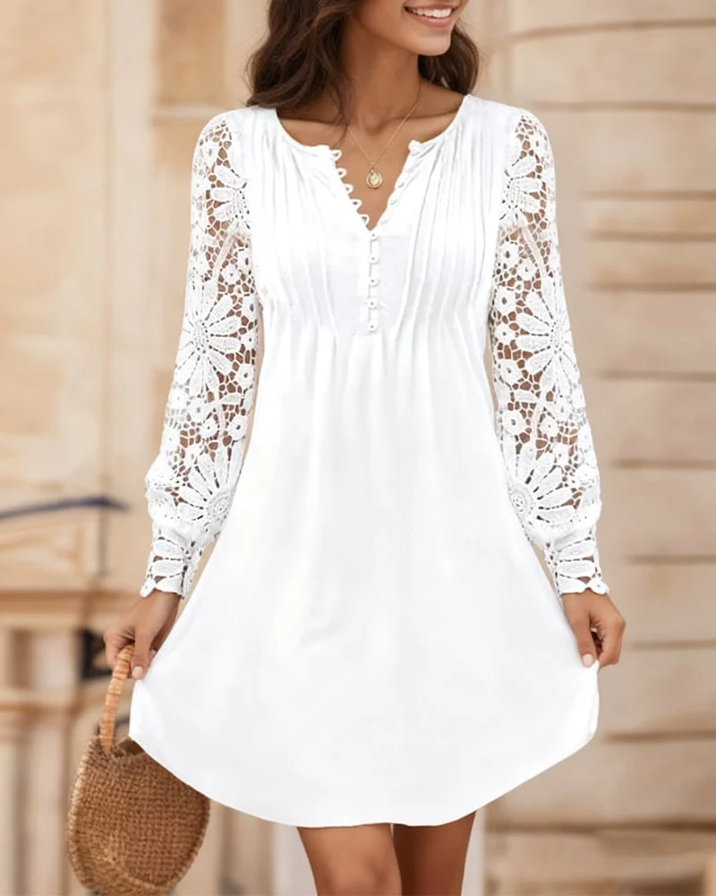 Solid Color Pleated Patchwork Dress - Image 4