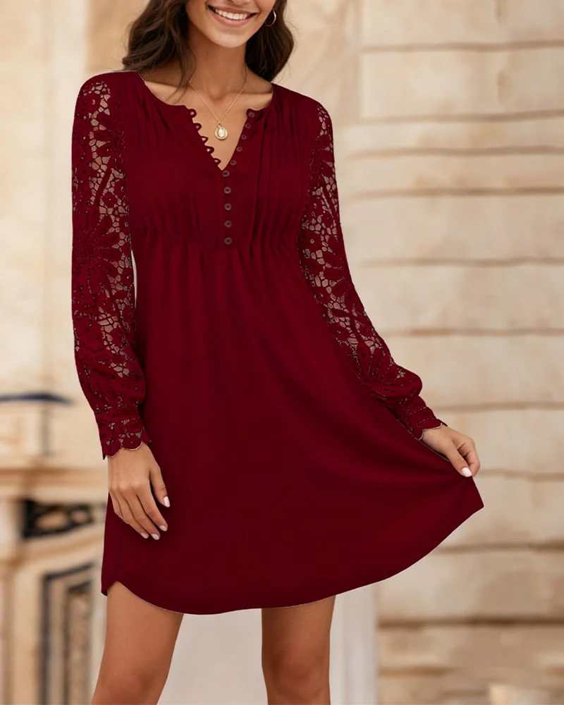 Solid Color Pleated Patchwork Dress - Image 8