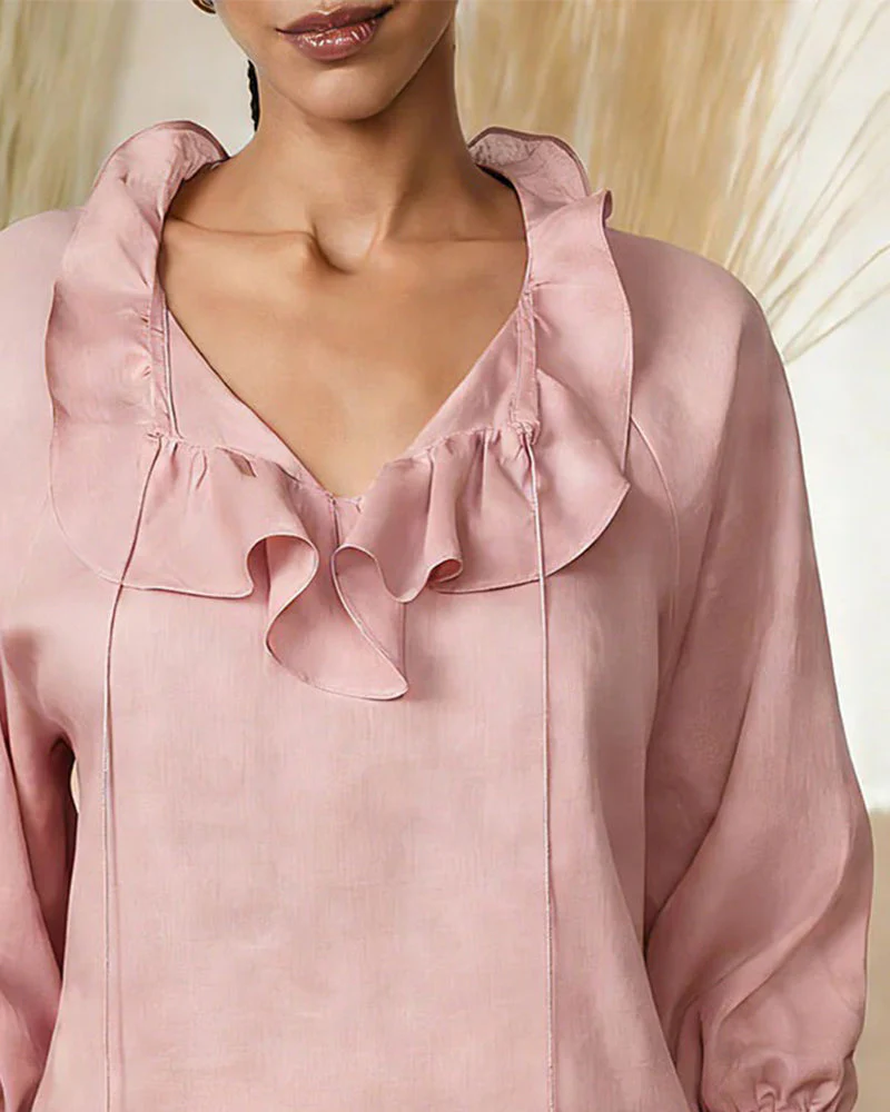 Solid-Color Puff-Sleeve Blouse - Image 3
