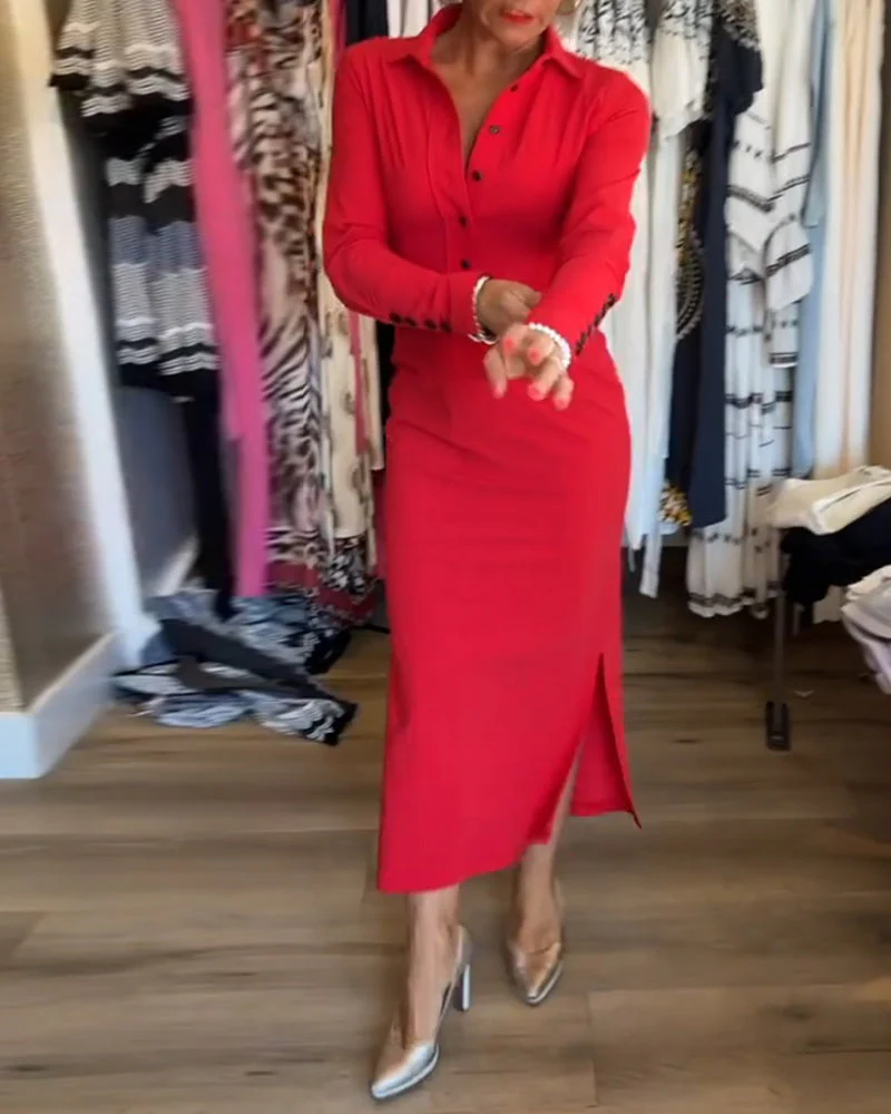 Solid color slit elegant dress - Image 13