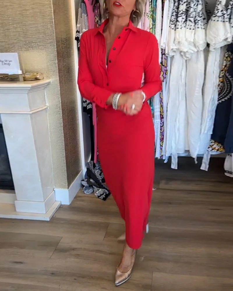 Solid color slit elegant dress - Image 14