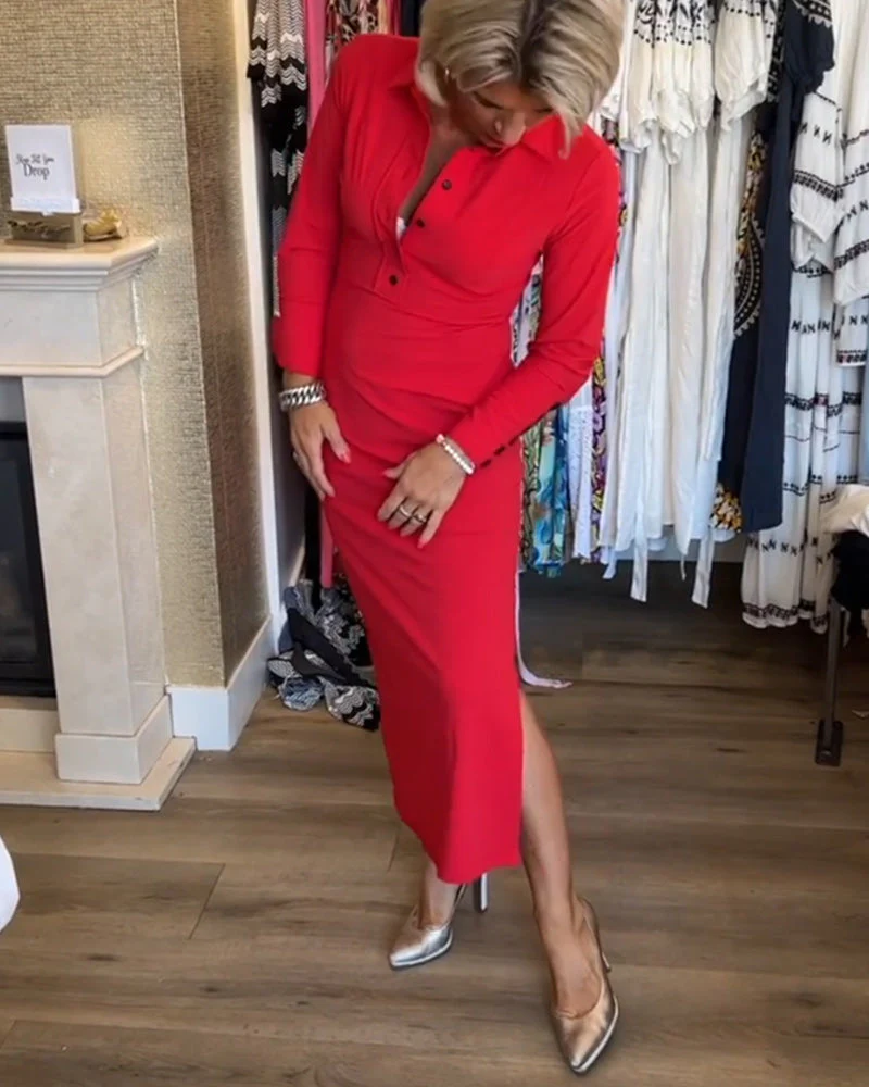 Solid color slit elegant dress - Image 25