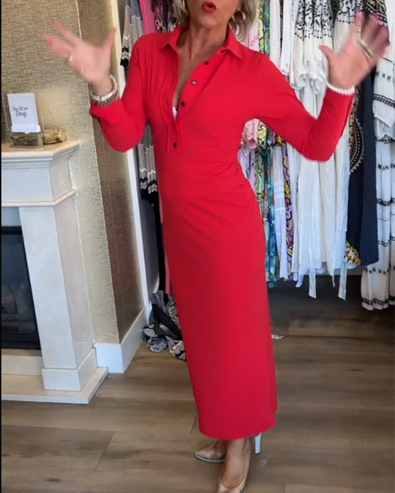 Solid color slit elegant dress - Image 6