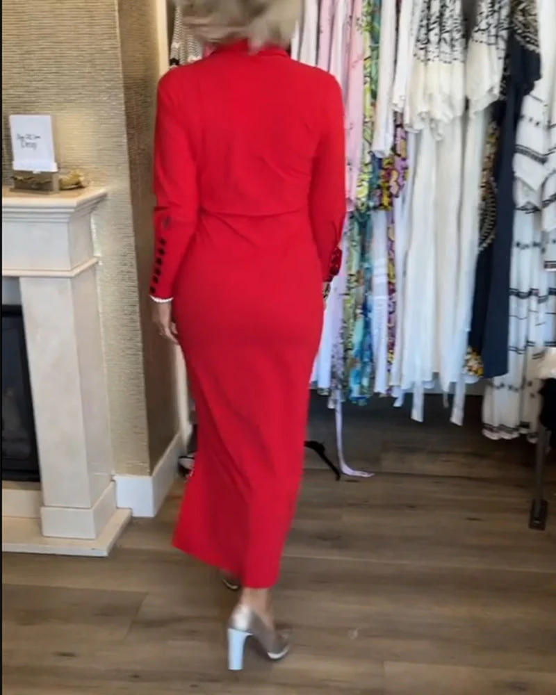 Solid color slit elegant dress - Image 8