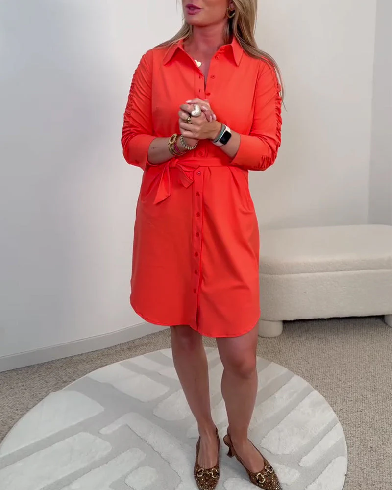 Solid Color Strappy Shirt Dress - Image 2