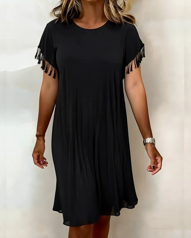 Solid Color Tassel Draped Dress - Image 2