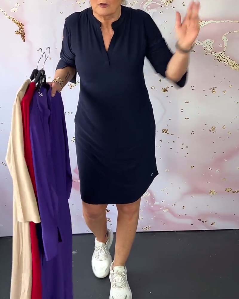 Solid-color V-neck dress - Image 23