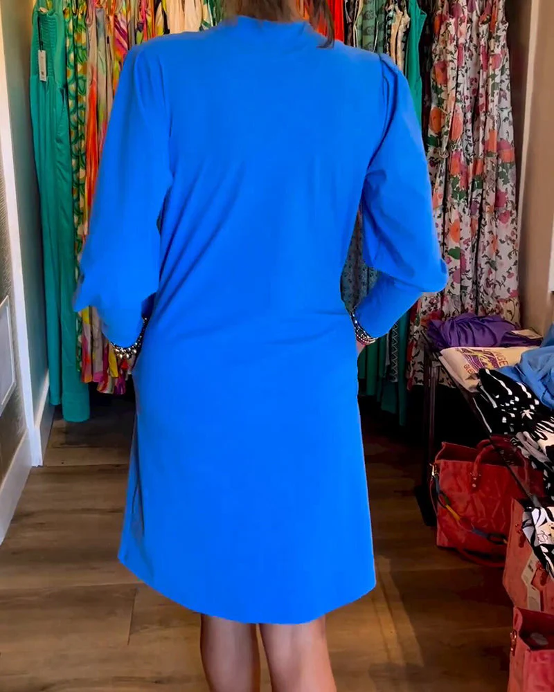 Solid color V-neck Long Sleeve Dress - Image 8